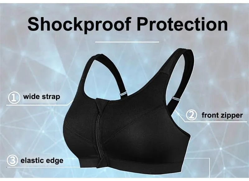 Women Fast-Drying Comfortable Breathable Sports Bra Front Zipper Push Up Brassiere Sportswear