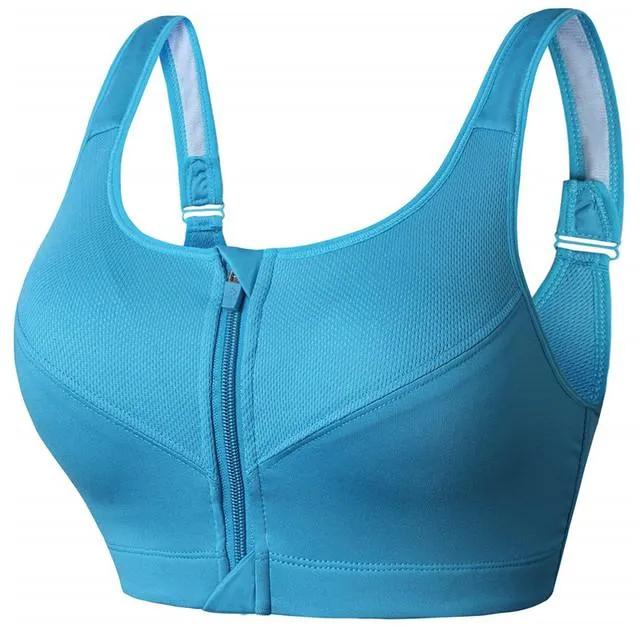 Women Fast-Drying Comfortable Breathable Sports Bra Front Zipper Push Up Brassiere Sportswear