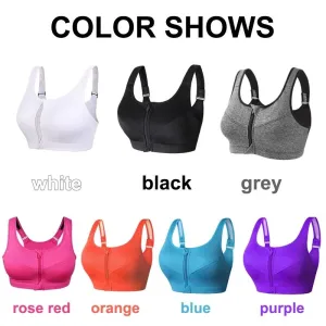 Women Fast-Drying Comfortable Breathable Sports Bra Front Zipper Push Up Brassiere Sportswear