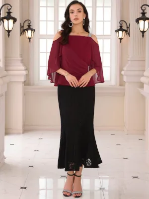 Women's Cold Shoulder Top Elegant Chiffon Ruched Cocktail Blouse