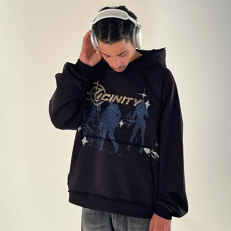 xiangtuibao New Dark Thickened Loose Printed Pullover Hoodie Men Y2K Street Retro Clothing Korean Casual Versatile Oversized Sweatshirt