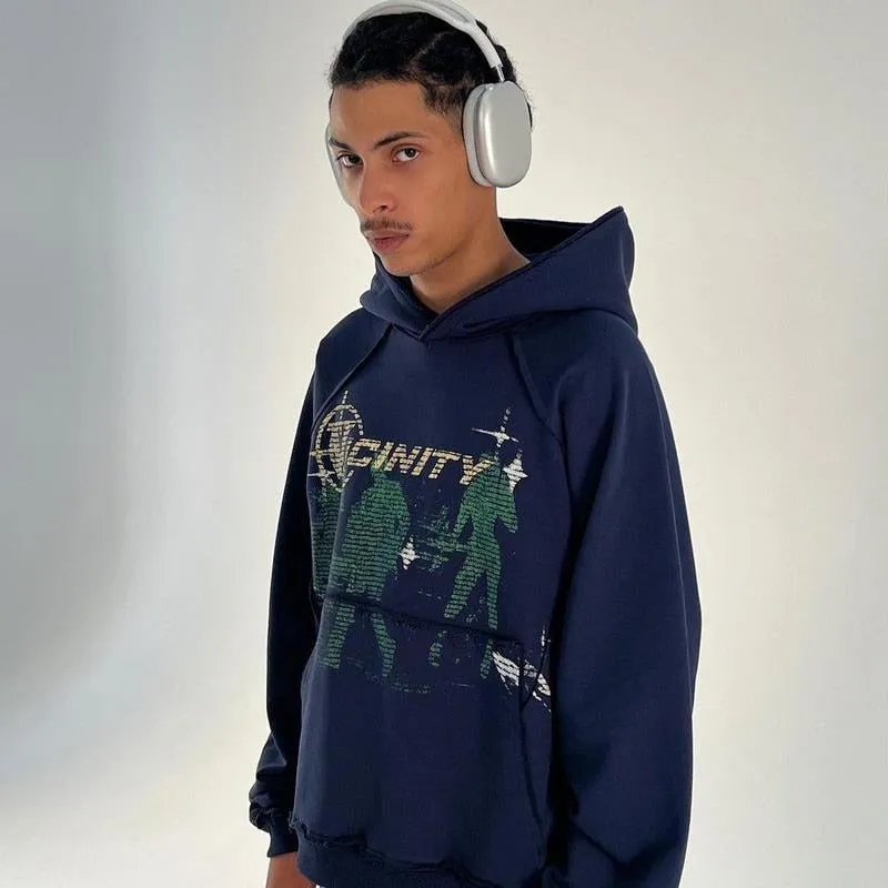 xiangtuibao New Dark Thickened Loose Printed Pullover Hoodie Men Y2K Street Retro Clothing Korean Casual Versatile Oversized Sweatshirt